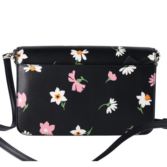 Kate Spade Madison Black Floral Pink Waltz Flap Convertible Crossbody KF441 - Picture 6 of 9